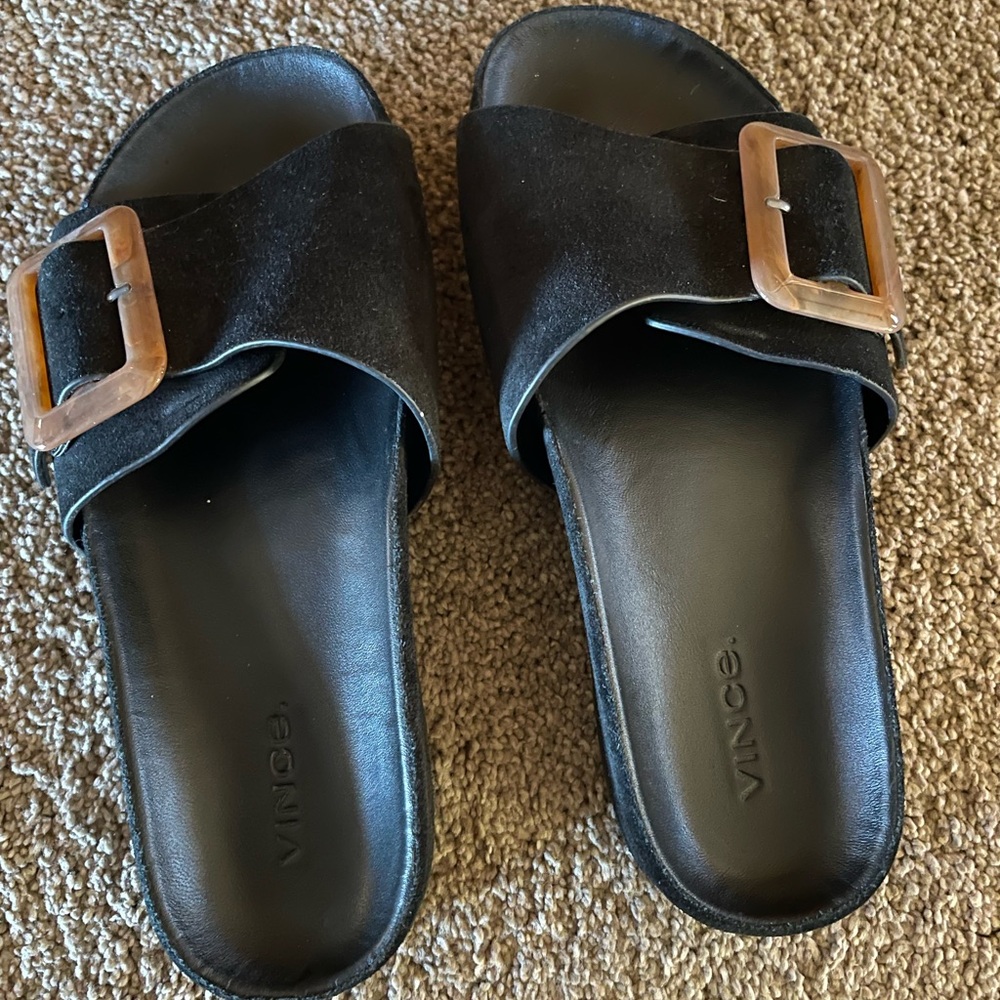 Women’s Vince Grant Black Suede Slide Buckle Sandal size 35